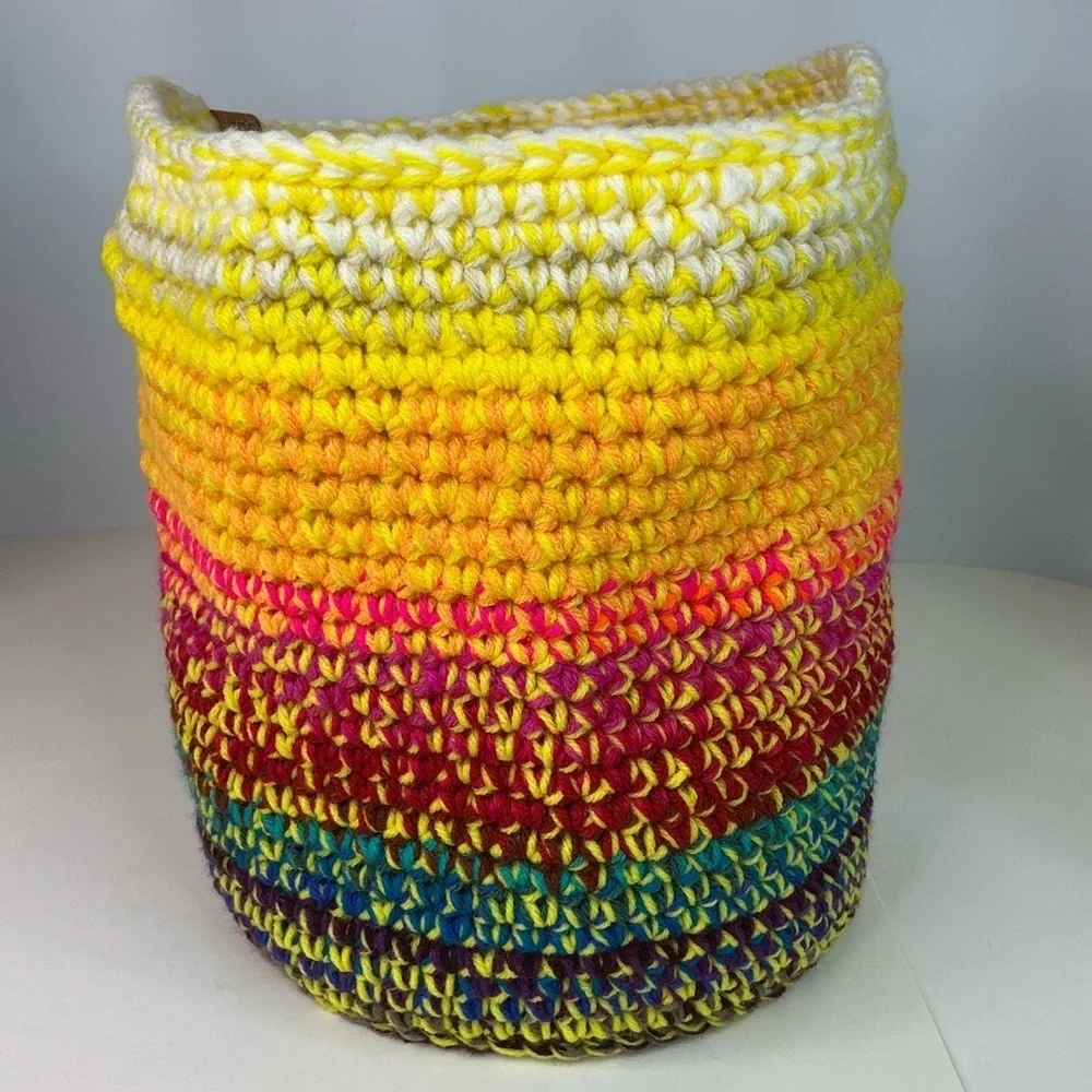 Handcrafted Multicolor Crochet Scrap Woven Tote Bag Basket Storage Handmade Knit